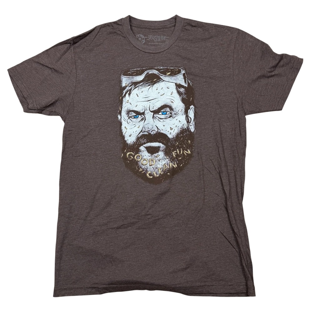 Nick Offerman Ron Swanson Good Clean Fun Graphic T-Shirt Mens M Brown Book Tour